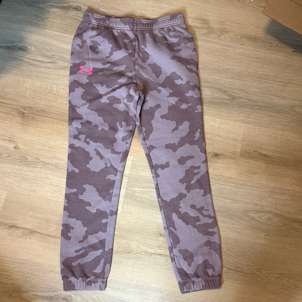 Under Armour Girls XL 14-16 Camo Fleece Jogger Sweatpants Pink Logo